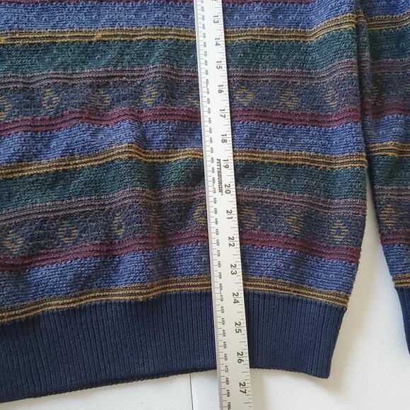 Jantzen Classics Sweater Mens Large Multi Color Stripe 3D Knit Acrylic Crewneck - Picture 4 of 6